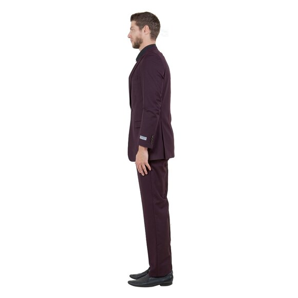 Mens 2-Piece Pick Stitch Suit, Slim-Fit Plum - Picture 3 of 7